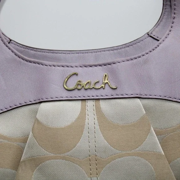 Coach Signature C Monogram Tote Bag Lavender Leather Accents